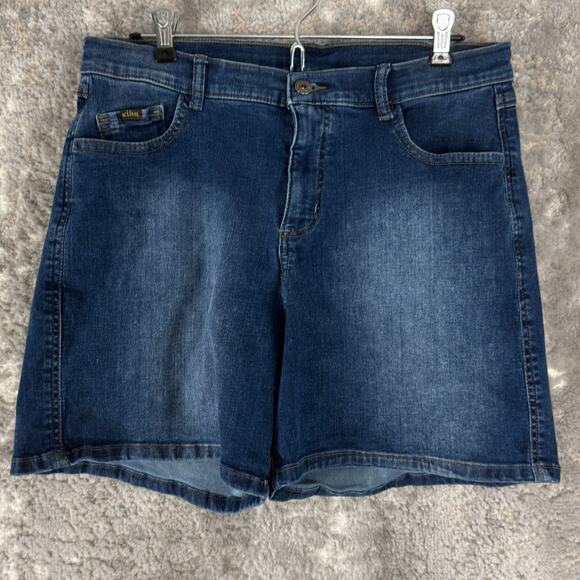 Kuhl Size 10 Stretch Cotton Blend Jean Shorts Denim Blue Button Zip Pocket - Picture 1 of 12